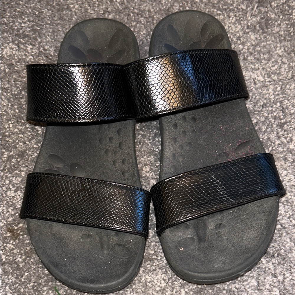 MEGNYA Orthopedic Sandals Women’s Black Textured Slide Sandals Size 6 Comfy!
